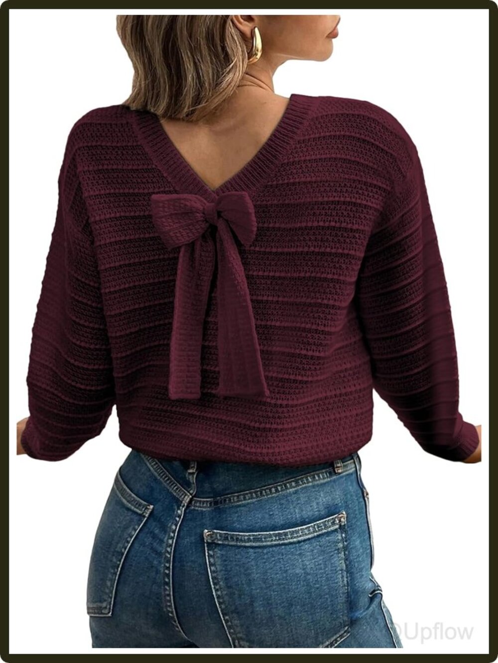 Women's Back Bow Knit Pullover Sweater Crew Neck Long Sleeve Fall Work Date